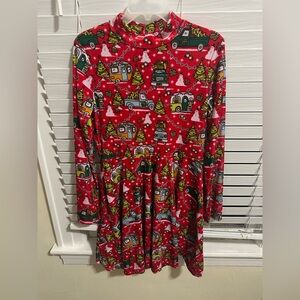 Charming Red Holiday Dress with Festive Print